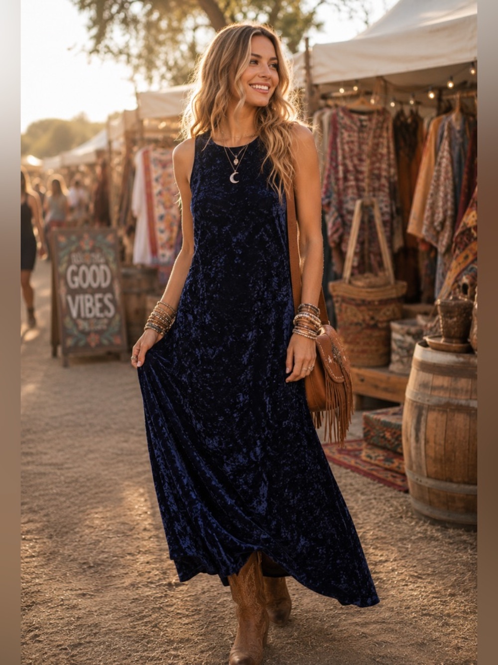 Natural Life Veronica Navy Blue Velvet Maxi Dress